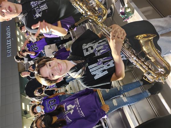 Little Rattler Night: Middle School students in football stands.